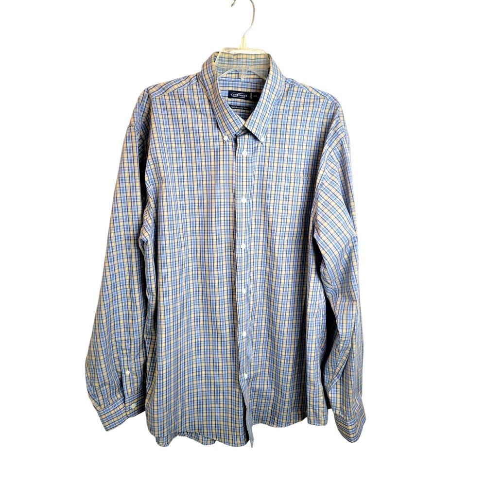Consensus Blue Green Plaid Pocket Performance Button Down Shirt Men's Size 2XL